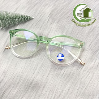 Mắt kính gọng nhựa hai màu xanh lá và trắng, mẫu tròn bầu cao cấp Blue light ( giá sỉ )