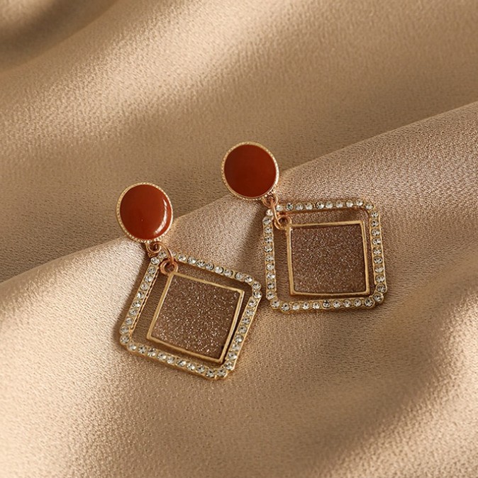 Bông Tai Hình Vuông Mạ Bạc Phong Cách Hàn Quốc 2023 Cho Nữ