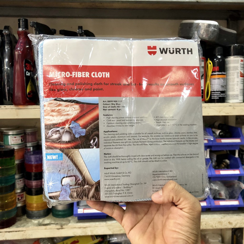 BỘ 4 KHĂN LAU XE WURTH MICROFIBER TOWEL 400G  40X40CM