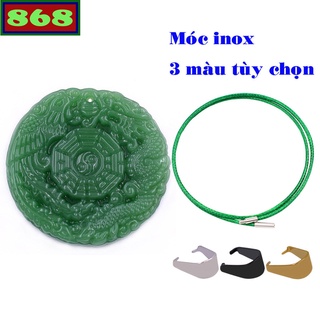 Mặt dây chuyền long phụng bát quái đá xanh kèm vòng cổ dây cao su xanh - size lớn XXL