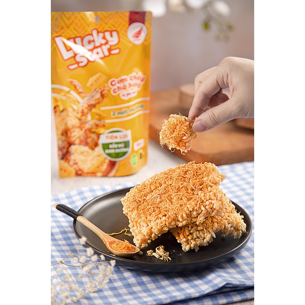 Cơm cháy chà bông vị phô mai đồ ăn vặt dinh dưỡng Lucky Star gói 50g thơm ngon đậm vị, cơm cháy Việt Nam đảm bảo ATTP