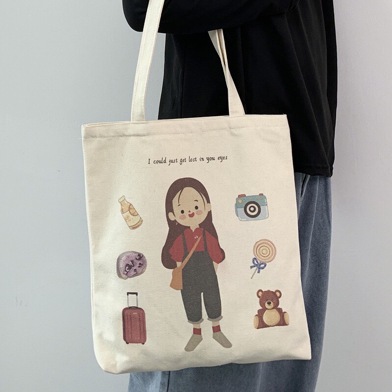 Túi Tote Vải Canvas CÔ BÉ ĐEO TÚI XÁCH Dễ Thương Đeo Đi Chơi Đi Học Đi Làm Phong Cách Ulzzang Hàn Quốc HOT TREND MTT0167