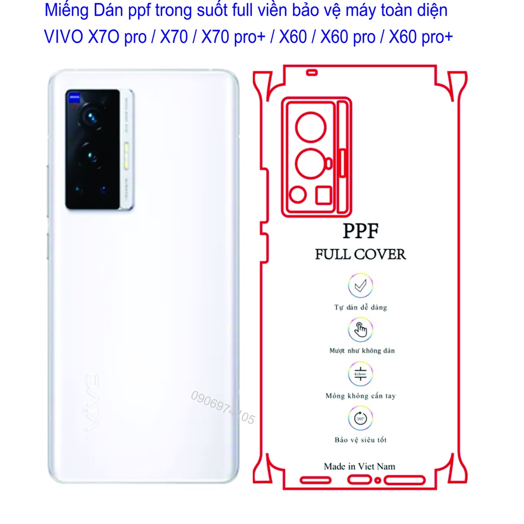 Miếng Dán PPF Full viền VIVO x70 pro / x70 / x70 pro+ / x60 / x60 pro / x60 pro+ bảo vệ máy tránh tr