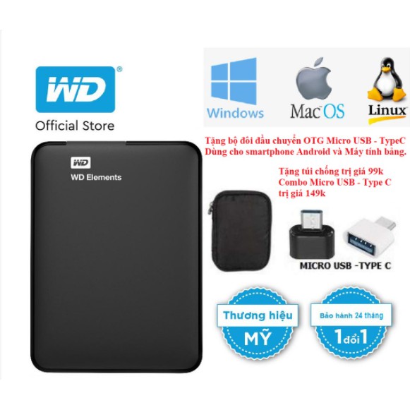 Ổ cứng di động WD Elements 250GB-320GB-500GB-1000GB - Tặng túi chống sốc - Bảo hành 24 tháng | BigBuy360 - bigbuy360.vn