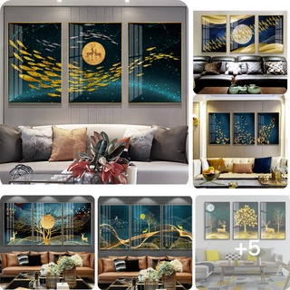 Bộ 3 tranh treo tường decor phòng khách tranh tráng gương siêu trong khổ lớn