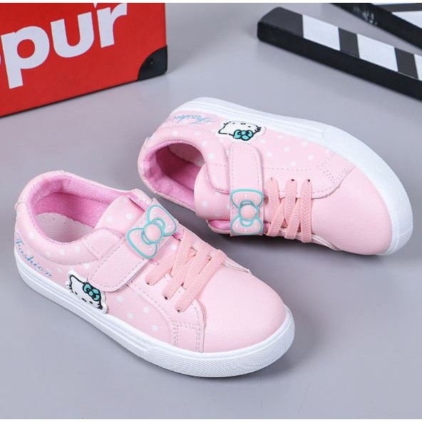 Giày thể thao hồng bé gái Hello Kitty nơ xinh xắn quai dán tiện lợi