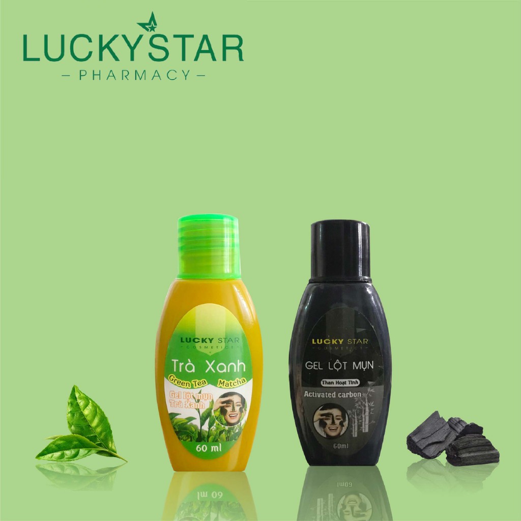 [Combo 2] Gel Lột Mụn Trà Xanh và Than Hoạt Tính Lucky Star Mới 60ml (chai)