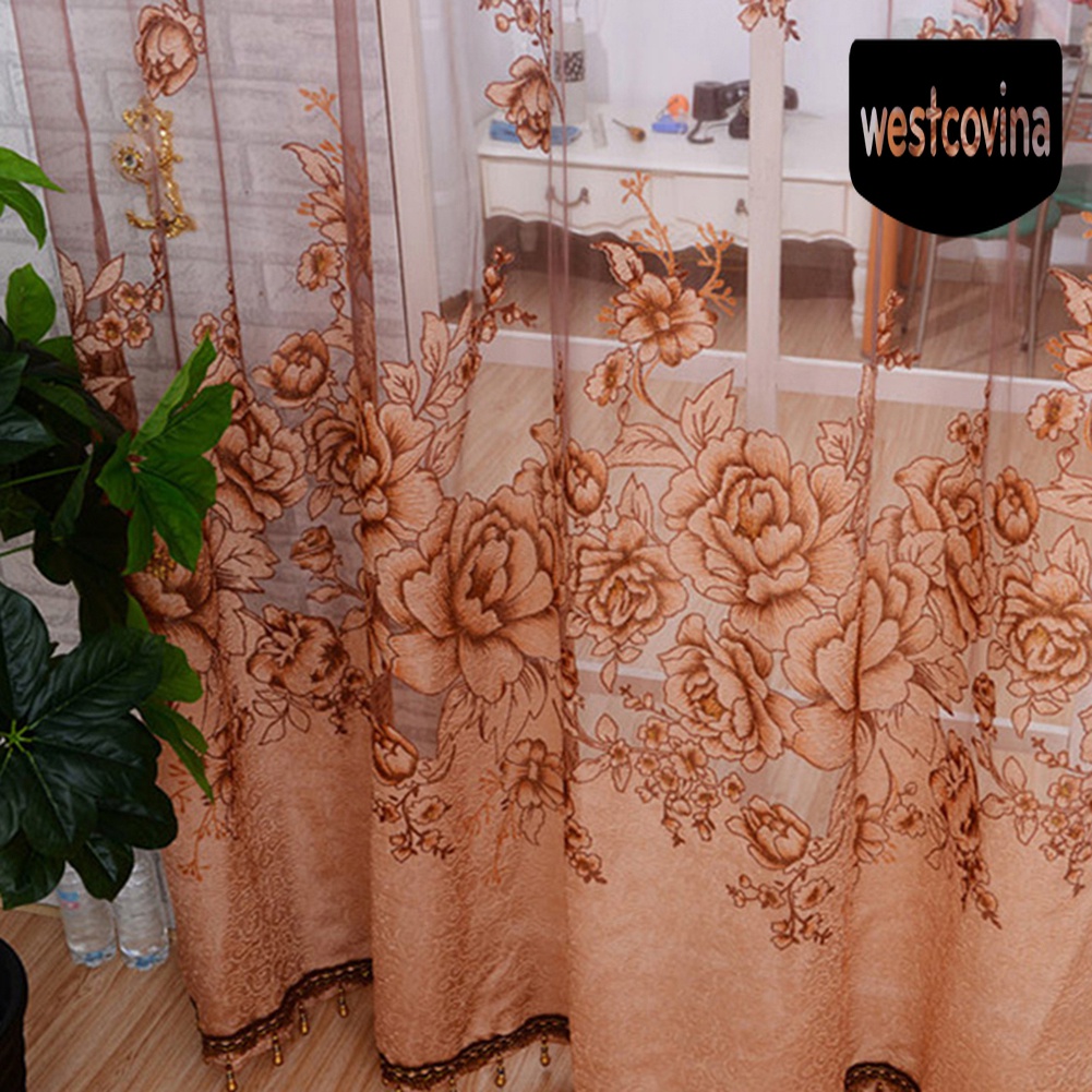 [Hot]☀ Rèm cửa sổ Vải Tuyn Họa Tiết Hoa Trang Trí Phòng Khách / Phòng Ngủ