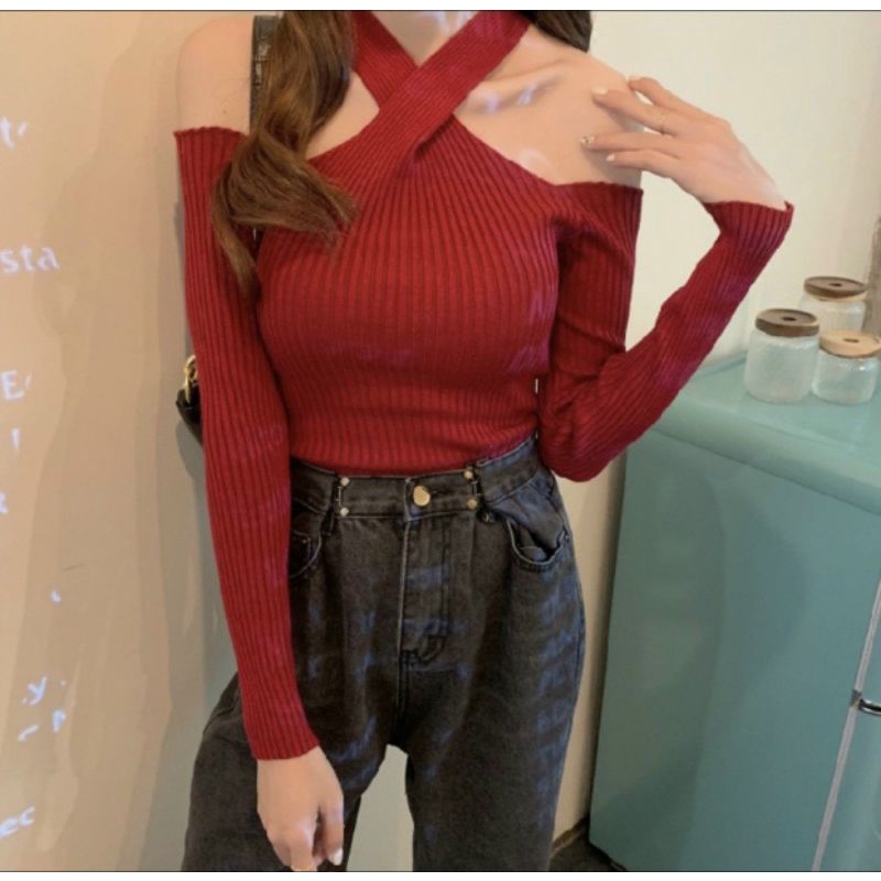 Áo yếm chéo cổ trễ vai tay dài quyến rũ A15