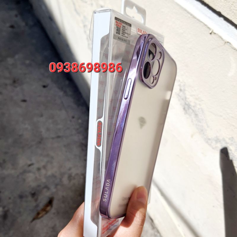 Iphone 12 pro max _ Ốp sulada lưng nhám viền màu Tím dẻo ôm máy