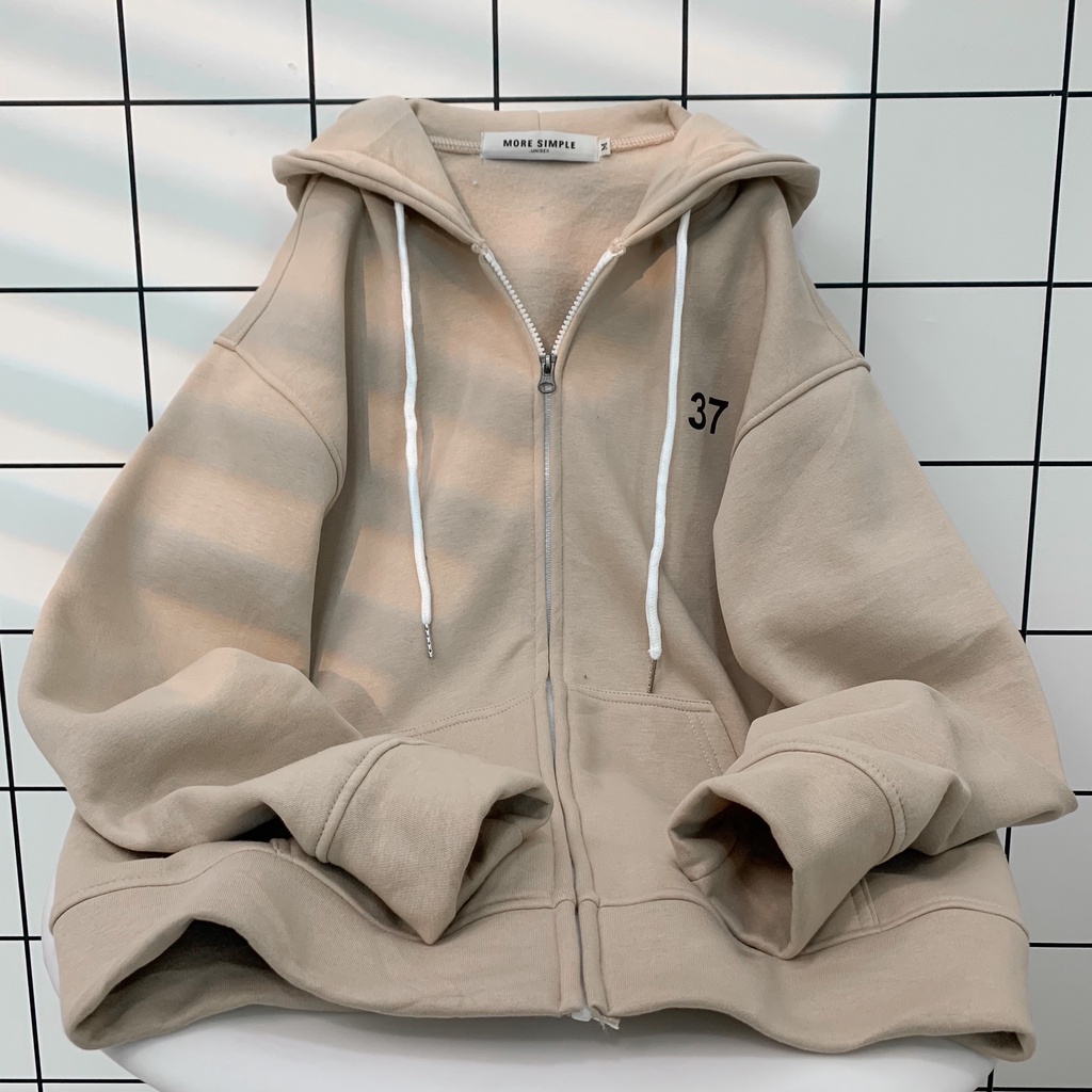 Áo Khoác Hoodie Form Rộng Phối Zip Unisex 37 Vải Nỉ Bông Chữ Dập Nổi - Tuni Store