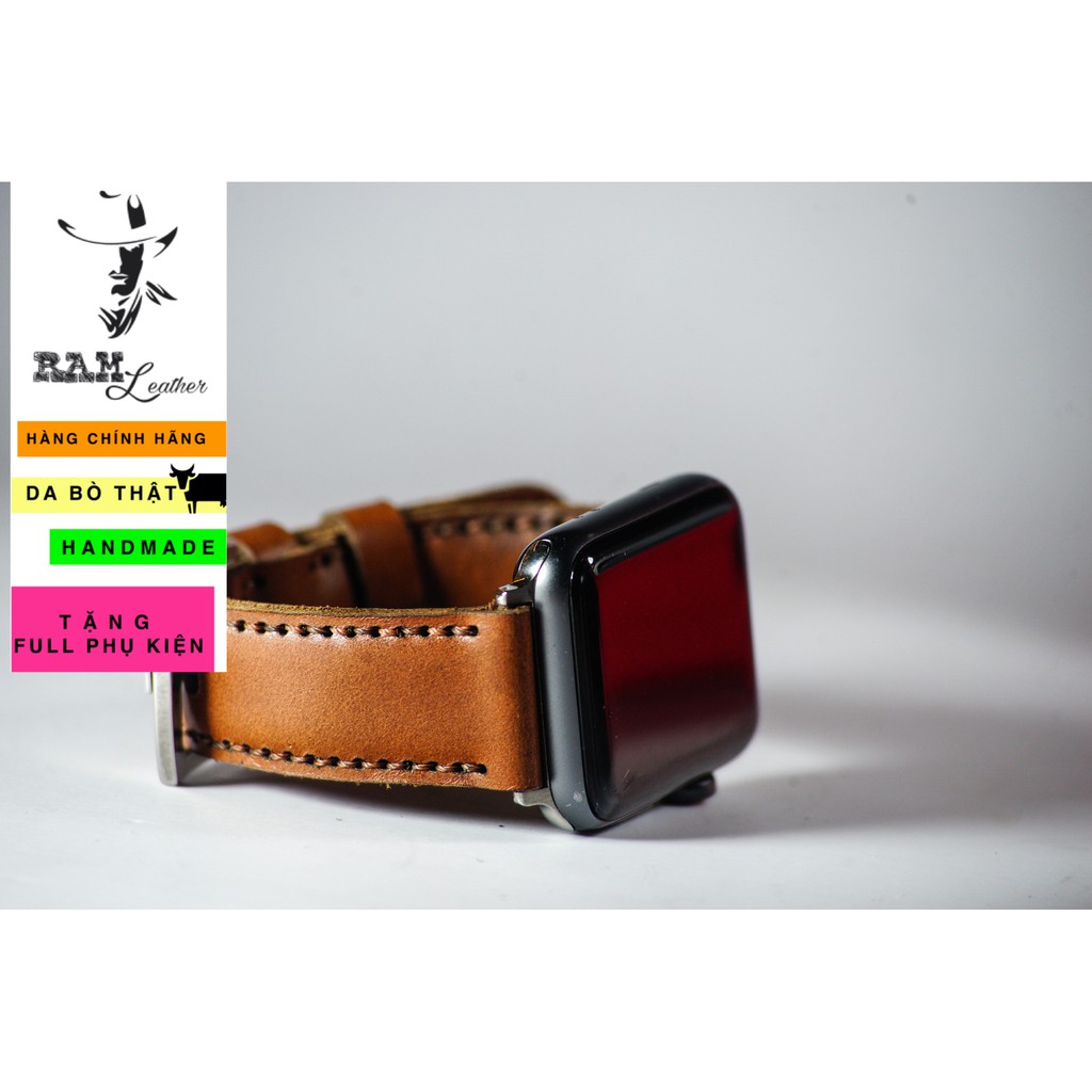 Dây đồng hồ Apple Watch , Iwatch , Iphone Watch Da Bò Nâu Đỏ RAM Leather Classic 1980  Bền Đẹp