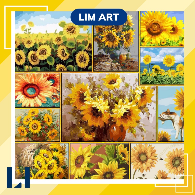 Tranh tô màu theo số hoa hướng dương - Tranh sơn dâu số hoá có khung LIM Art