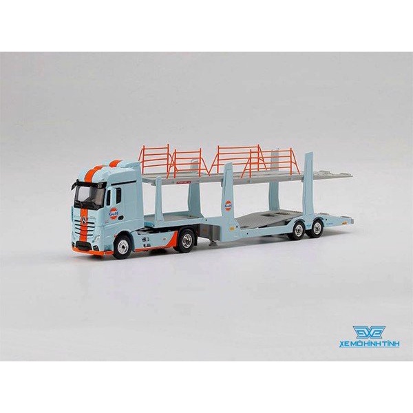 Xe Mô Hình Mercedes-Benz Actros W/ Car Carrie Trailer &quot;Gulf&quot; LHD 1:64 Mini GT (Xanh)