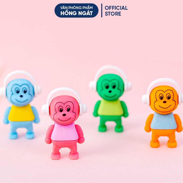 Tẩy bút chì khỉ nghe nhạc, đồ dùng học tập dễ thương gôm tẩy cute giá rẻ làm quà tặng học sinh văn phòng phẩm T41