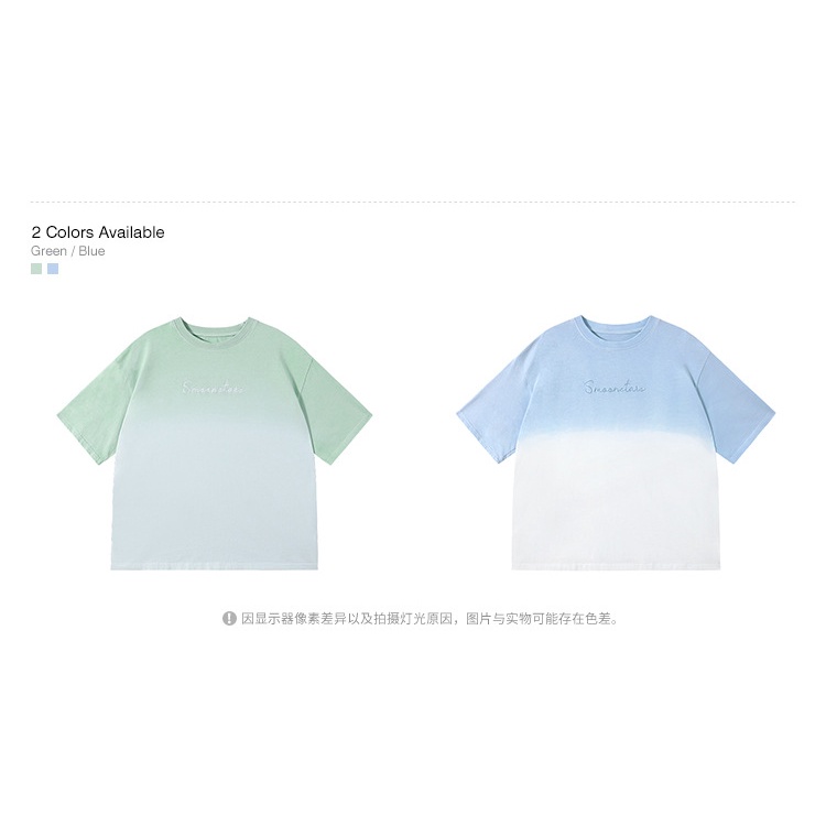 Áo Thun Ngắn Tay Thêu Chữ Màu Xanh Bơ Gradient Thời Trang Cho Nam Nữ