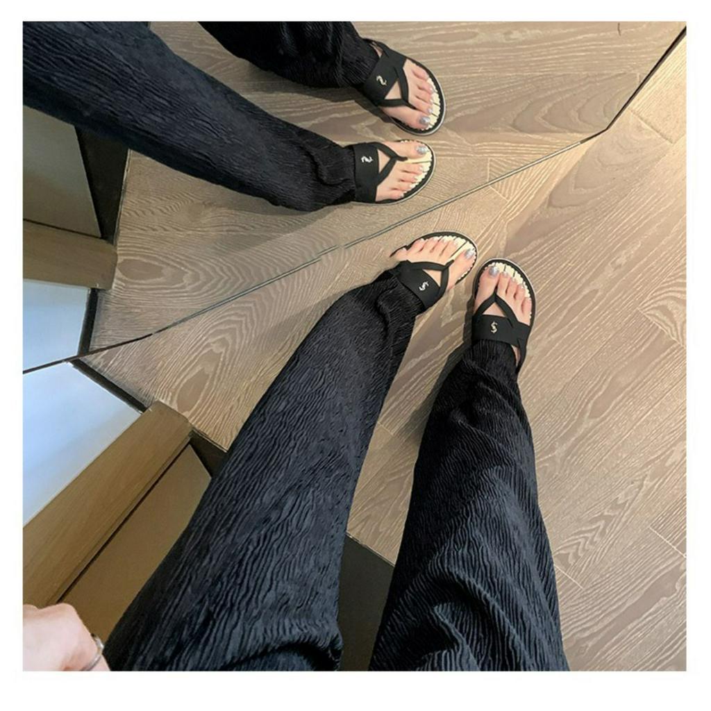 Giày Sandal Da Đế Bằng Thời Trang Đi Biển Mùa Hè Cho Nữ