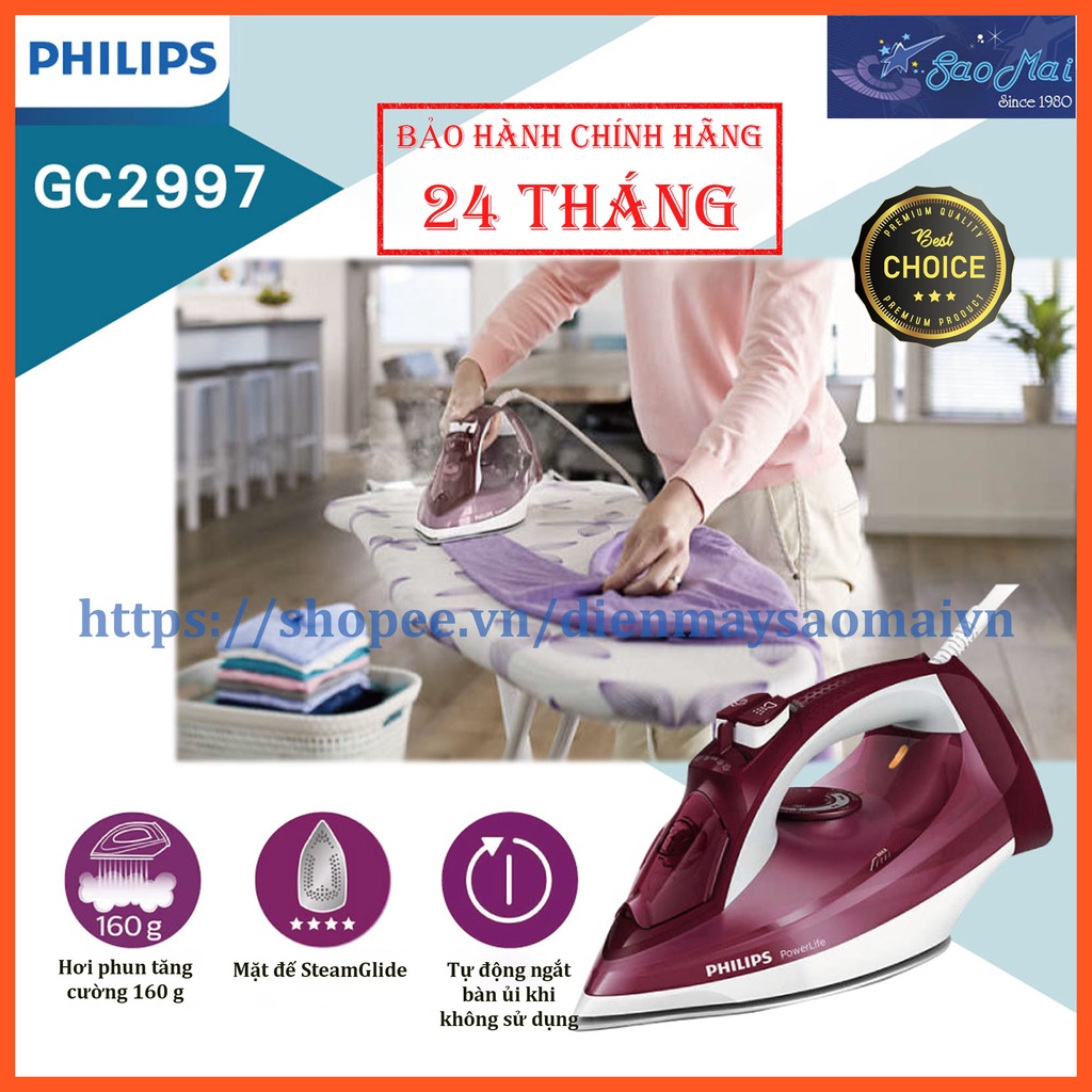 Bàn ủi hơi nước Philips GC2997 thay thế cho model GC2990 GC2992 GC2998