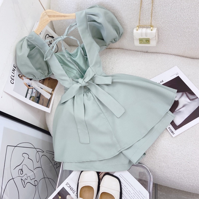 SET ÁO BBD NƠ LƯNG SAU CỔ VUÔNG + SHORT