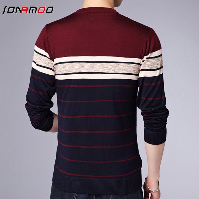 Áo Thun Nam Dài Tay Cổ Tròn Sọc Ngang Thời Trang