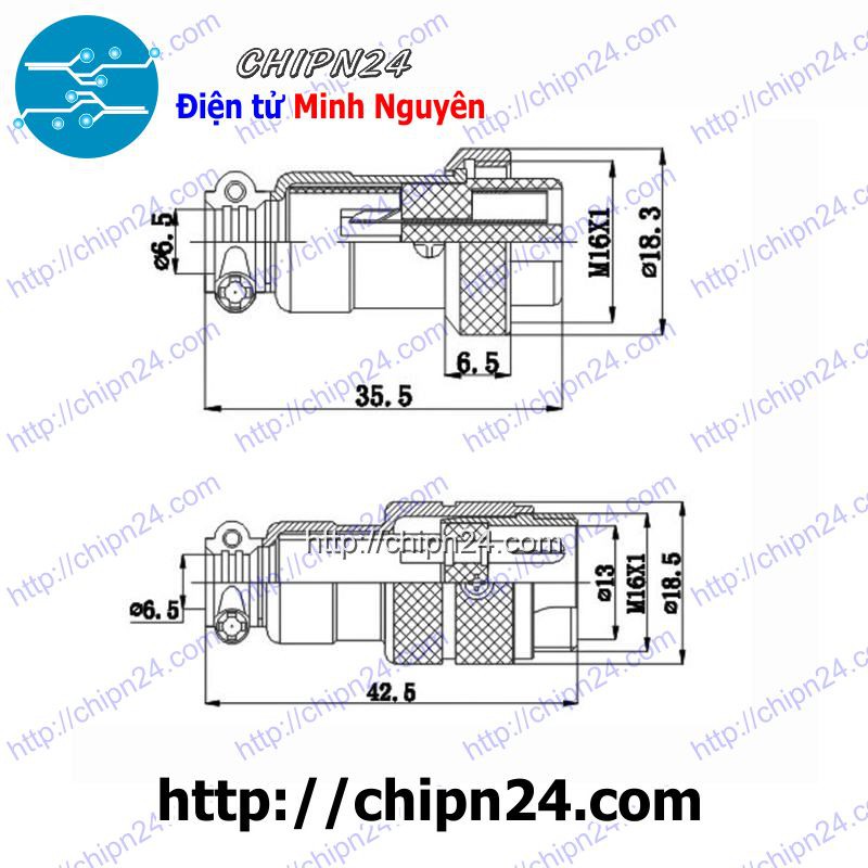 [2 CÁI] Jack GX16-6P Đực 15A 250V (Jack điện, tín hiệu, nối nguồn nhiều chân)