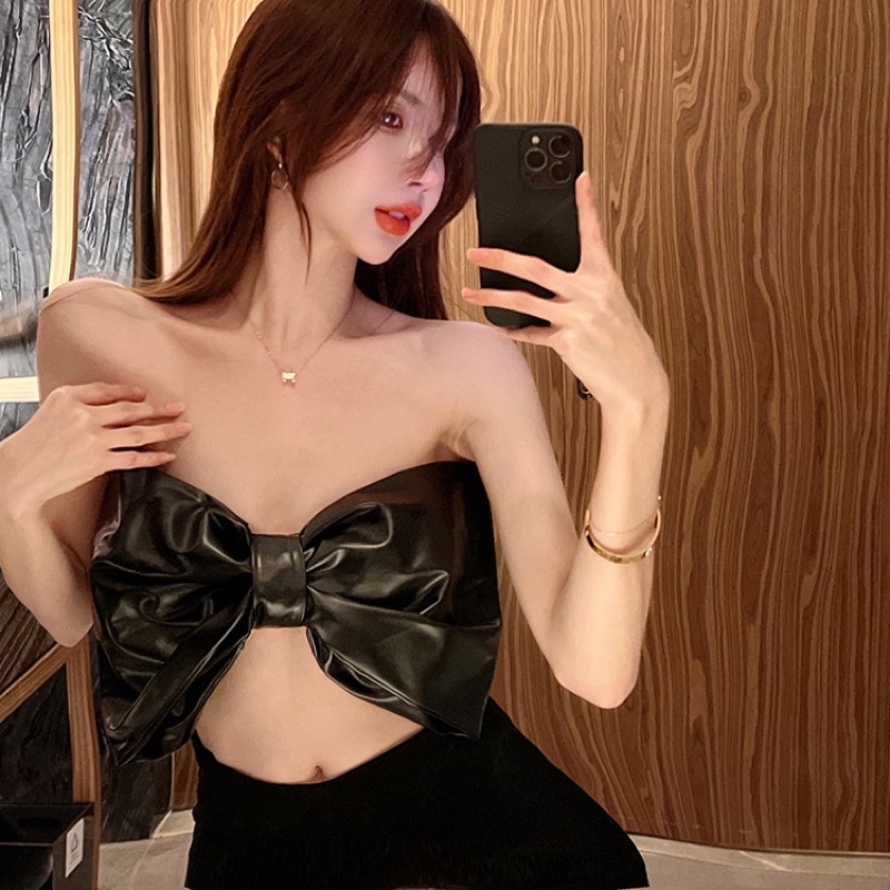 Áo ống nơ da croptop