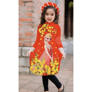 SÉT ÁO DÀI CÁCH TÂN + QUẦN IN 3D CÔNG CHÚA ELSA CHO BÉ GÁI SIÊU DỄ THƯƠNG