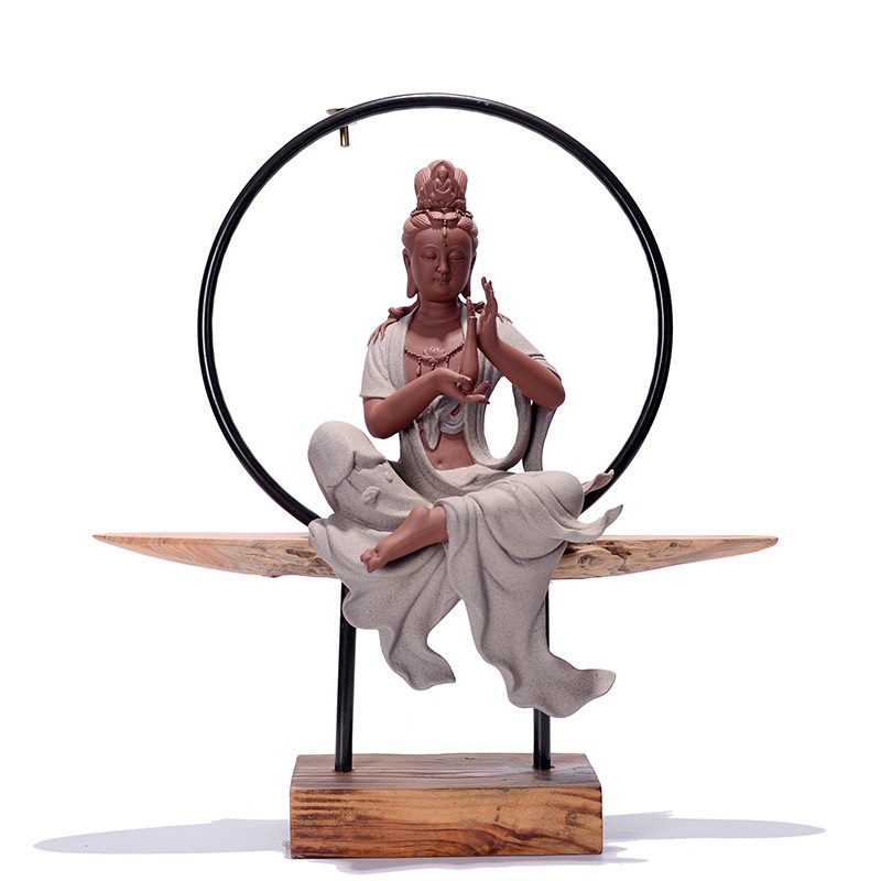 Tượng Quan Âm Bồ tát nâng Bình phổ độ chúng sinh gốm tử sa- Tượng phật thích hợp trang trí decor không gian thanh tịnh