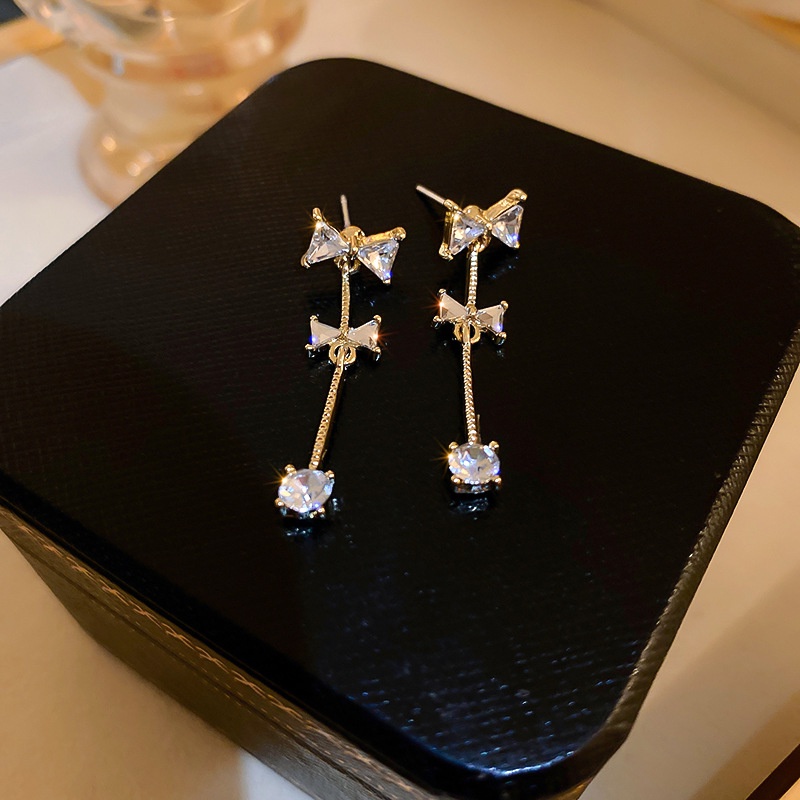 Bông Tai Hình Nơ Đính Đá Zircon Thời Trang Hàn Quốc Cho Nữ