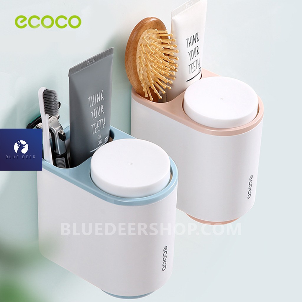 Kệ Để Bàn Chải Đánh Răng ECOCO, Kệ Nhà Tắm Dính Tường (Tặng Kèm 2 Cốc)