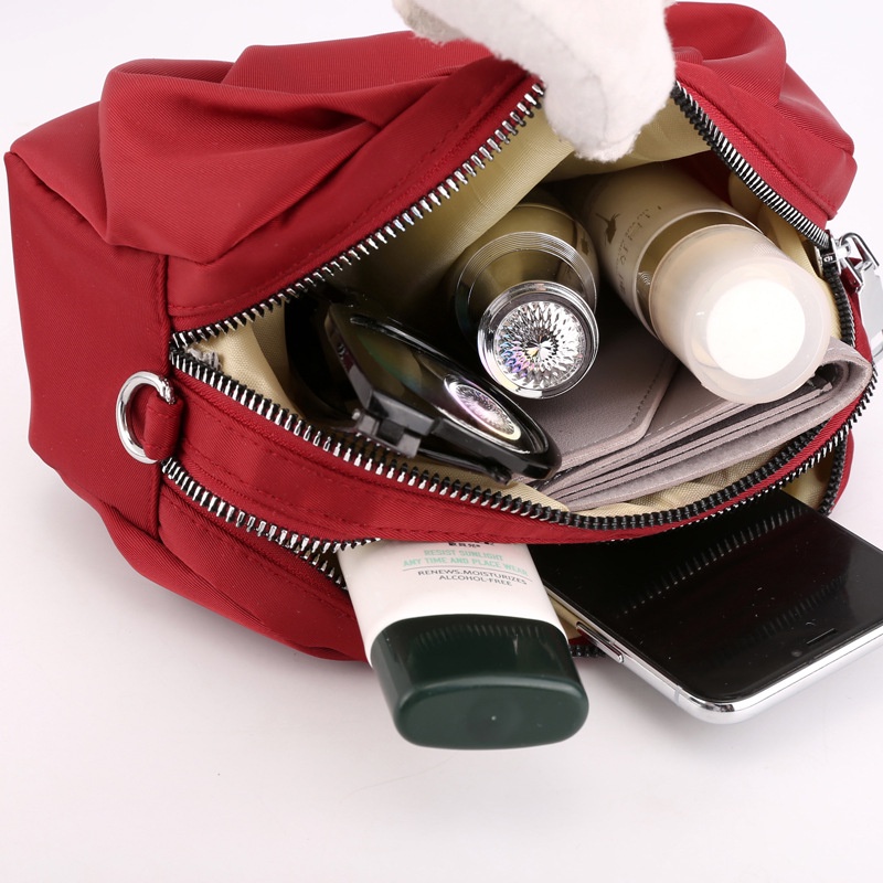 Túi đeo chéo IELGY dây kéo đôi nylon màu trơn phong cách Hàn