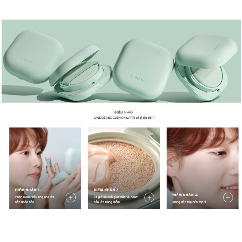 Set Phấn Nước Che Phủ Mịn Lì 24H Laneige CUSHION NEO MATTE SPF42+/PA++