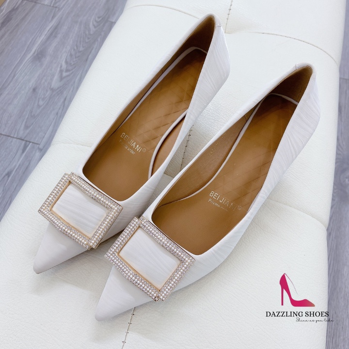 Giày Cao Gót Nữ Mũi Nhọn Charm Đá Cao Cấp, Giày Cao Gót Nữ Đế Mảnh Cao 6P, Chất Liệu Da Cao Cấp, Đi Êm Chân - DA719