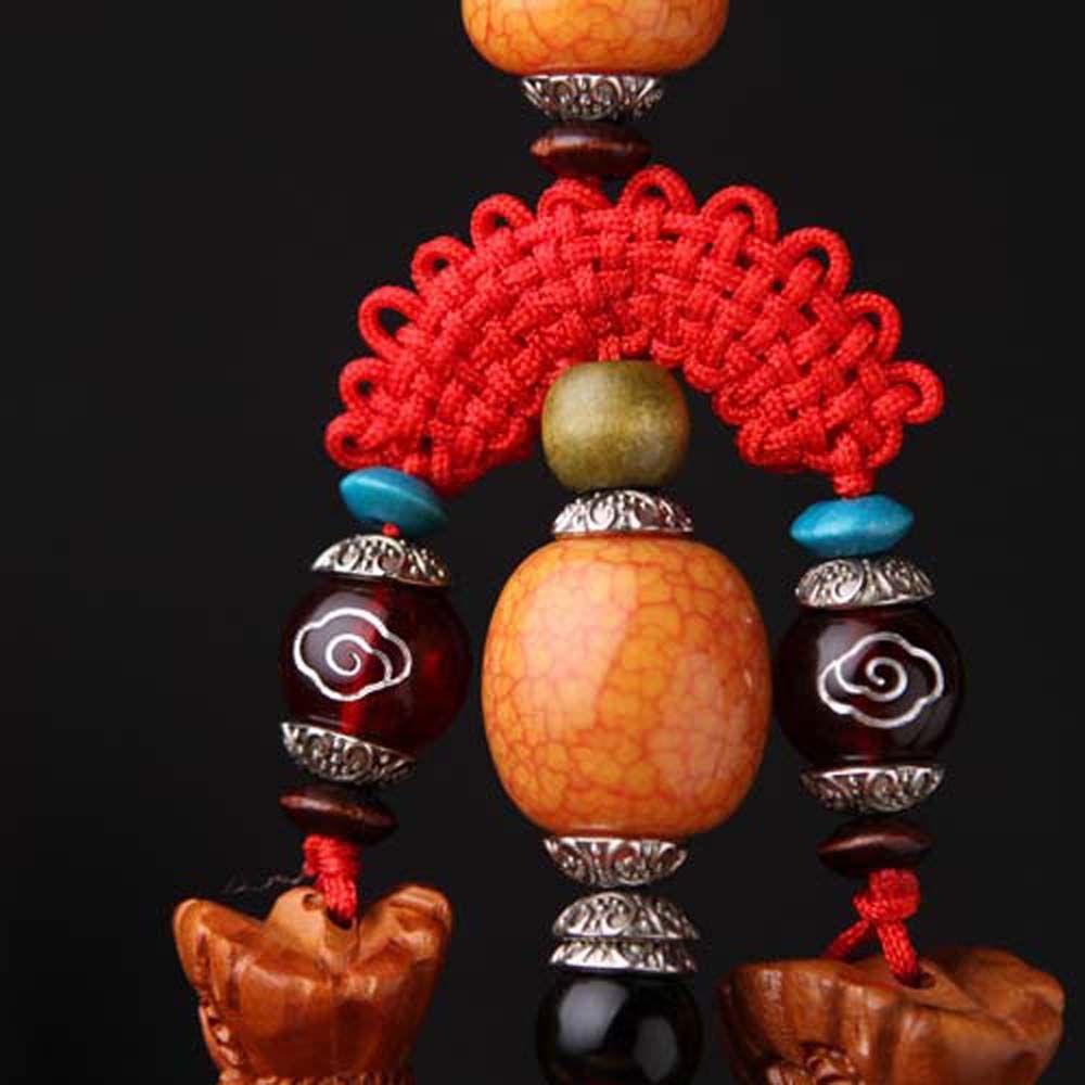 Dây Treo Trang Trí Xe Hơi / Gương Chiếu Hậu Bằng Gỗ Đào Khắc Chữ Happy Buddha