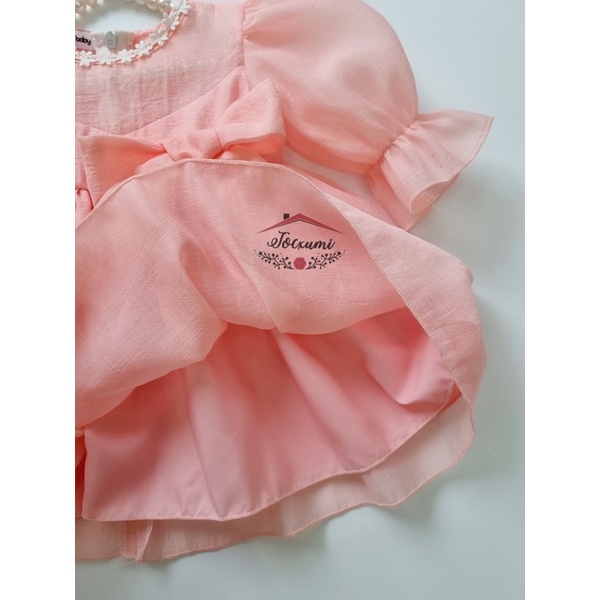 Váy công chúa nơ hồng cam cực ngọt ngào cho bé - Tocxumi