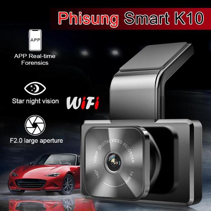 Camera hành trình gắn kính lái ô tô Phisung K10, màn hình LCD IPS 3 inch, tích hợp camera sau và Wifi