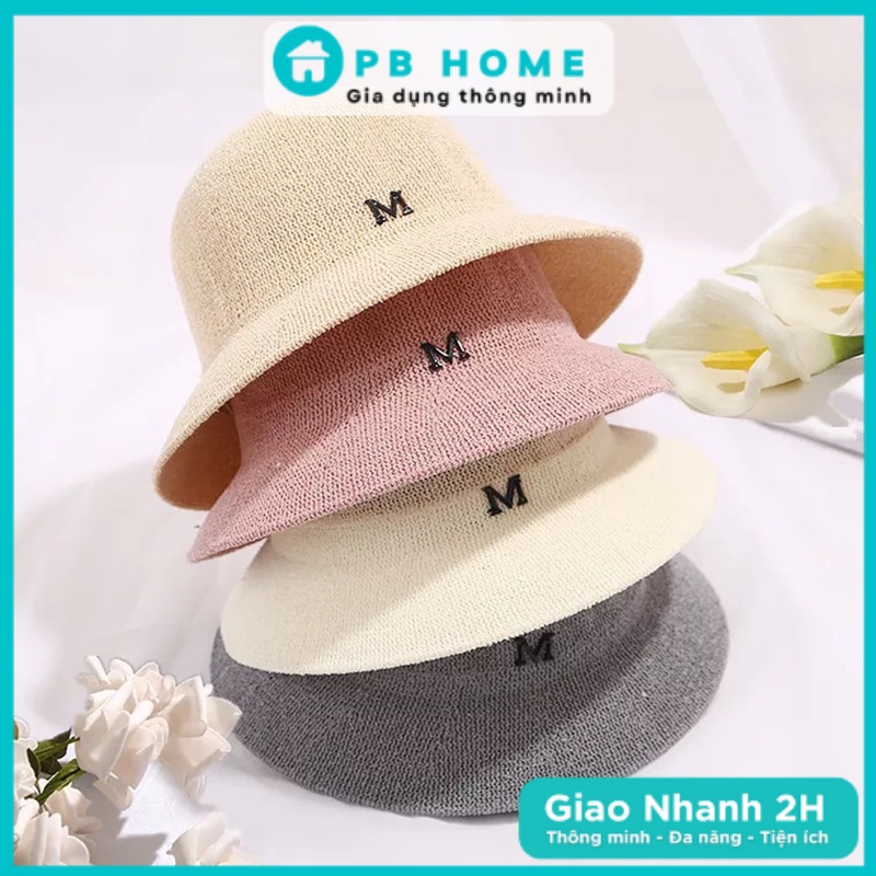 Mũ Cói Thời Trang LOGO M, Mũ Cói Du Lịch Phong Cách Hàn Quốc Sang Trọng Cho Nữ