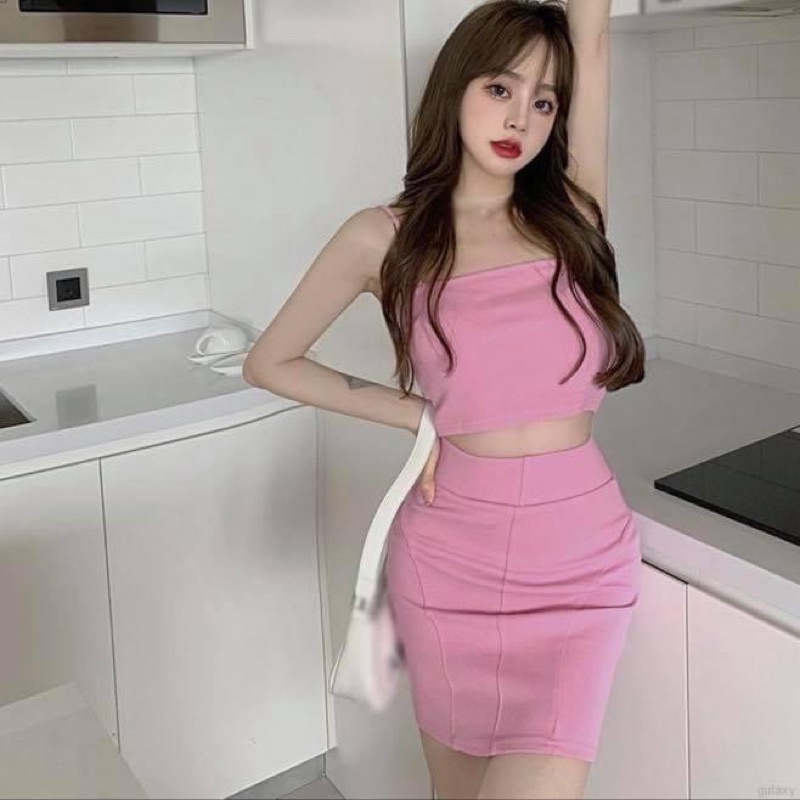 Set rời áo hai dây Croptop kiểu ngắn và chân váy ngắn ôm sát body trơn - Order taobao quảng châu