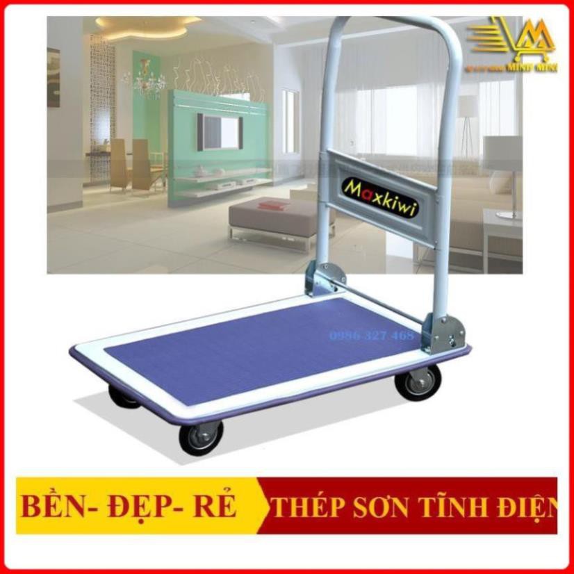 Xe, Xe Đẩy Hàng 4 Bánh Maxkiwi- Sàn Thép, Tay Đẩy Gập Gọn