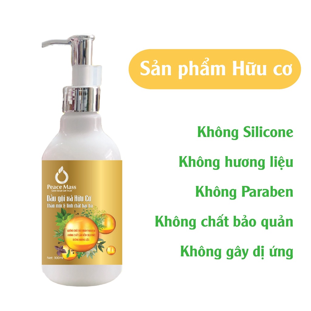 [Mã BMBAU50 giảm 10% đơn 99k] Dầu Gội Xả Hữu Cơ Thảo Mộc &amp; Tinh Chất Bạc Hà Peace Mass 200ml