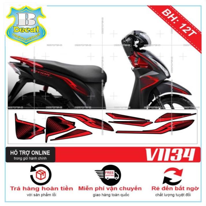 ( Quí khách vui lòng mang ra tiệm cho thợ dán ) Tem VISION 2016 TỔ ONG ĐỎ ĐEN NHÁM [Bi Decal]