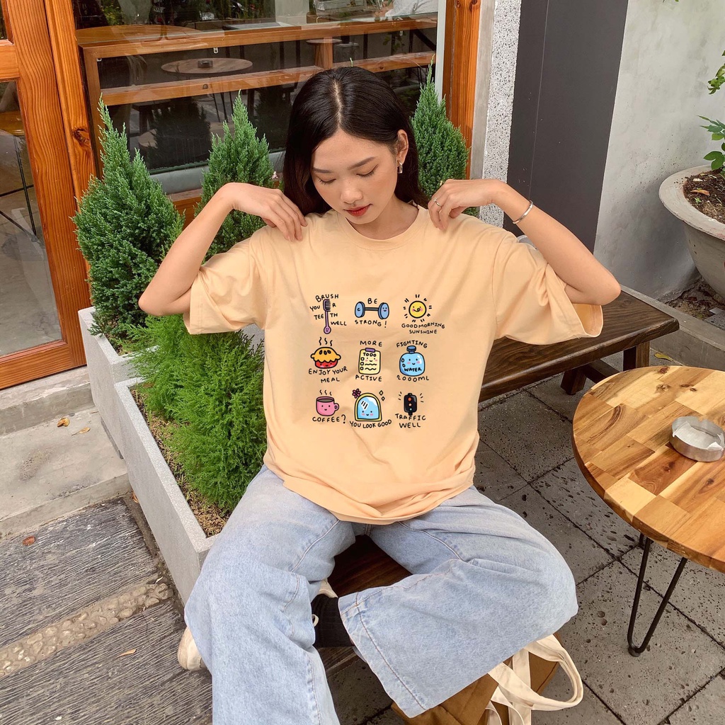 Áo thun Unisex Healthy Day vải cotton oversize tay lỡ form rộng