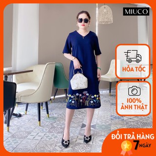 Đầm thêu chân bông xanh - váy đầm trung niên - miu001