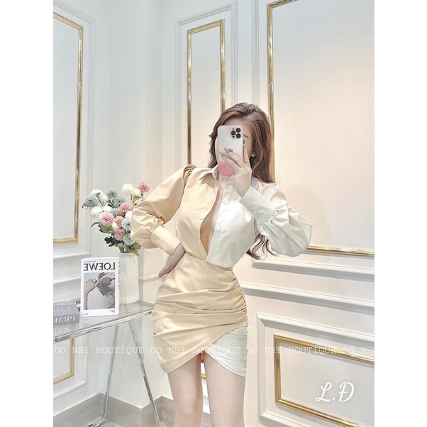 Set lụa phối hai màu. Chất lụa mềm mướt. chân váy nhún bụng che eo