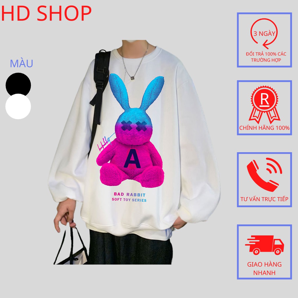 Áo Nỉ - Áo Sweater Unisex Nam Nữ In Thỏ 7 Màu Chất Nỉ Cotton Da Cá Dày Dặn Hotton 2021 - HD01248 | BigBuy360 - bigbuy360.vn