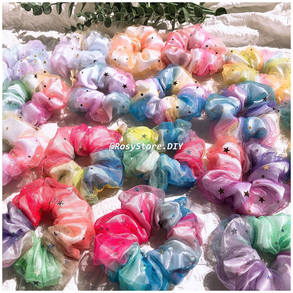 CỘT TÓC SCRUNCHIES GALAXY NGÀN SAO LOANG ÁNH TỐI 2 lớp Limited Edition-THỜI TRANG HÀN QUỐC NỮ GIÁ RẺ ĐẸP