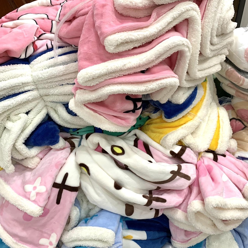 Chăn lông cừu cho bé loại dày nhiều mẫu, chăn cho bé đi học đến trường - (Size 1m3 x 90cm siêu ấm)