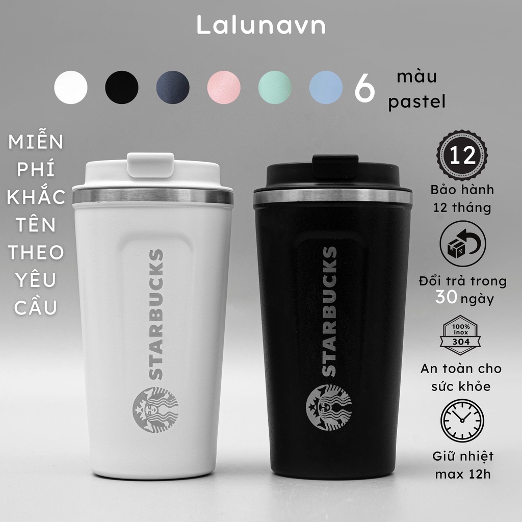 Ly giữ nhiệt Starbuck KHẮC TÊN cặp đôi Couple 510ML cốc coffee Lalunavn inox 304 giữ nhiệt 8-12h tặng sticker
