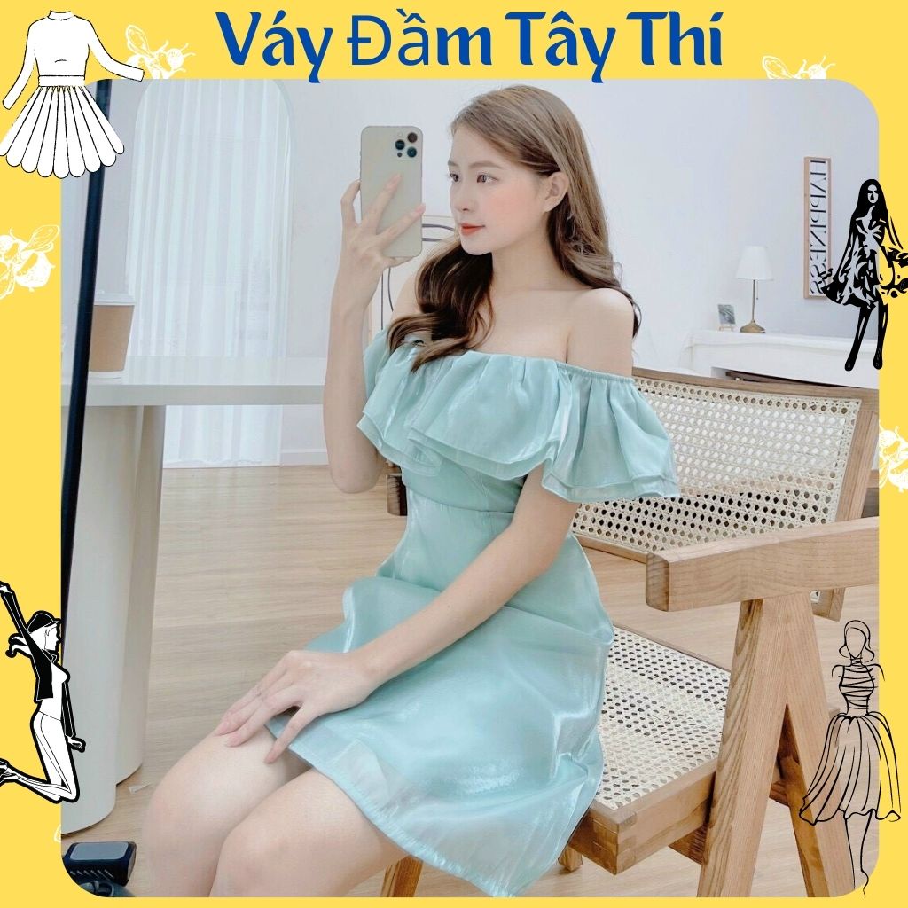 Đầm nữ, đầm bệt vai xanh mặc được 2 kiểu thêm sự lựa cho cho các nàng phom chuẩn hàng cao cấp Tây Thi Shop