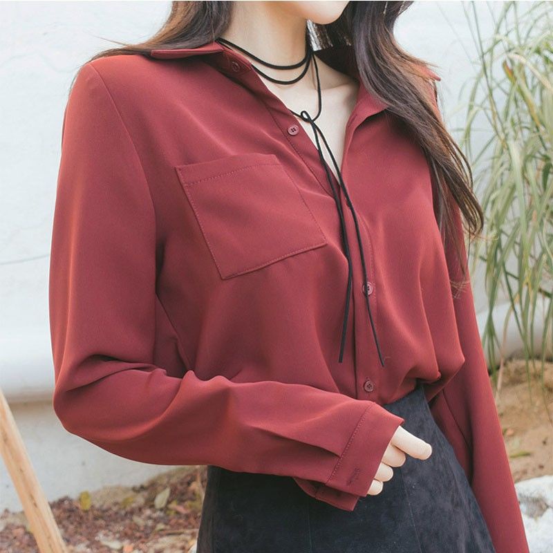 Áo sơ mi Chiffon dài tay dáng rộng màu trắng phong cách thời trang xuân thu Hàn Quốc 2021